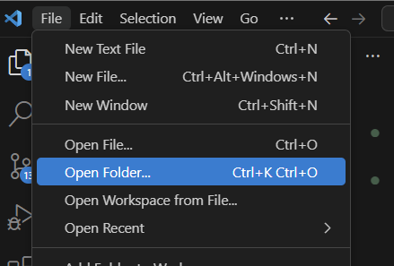 open folder button in VS code code